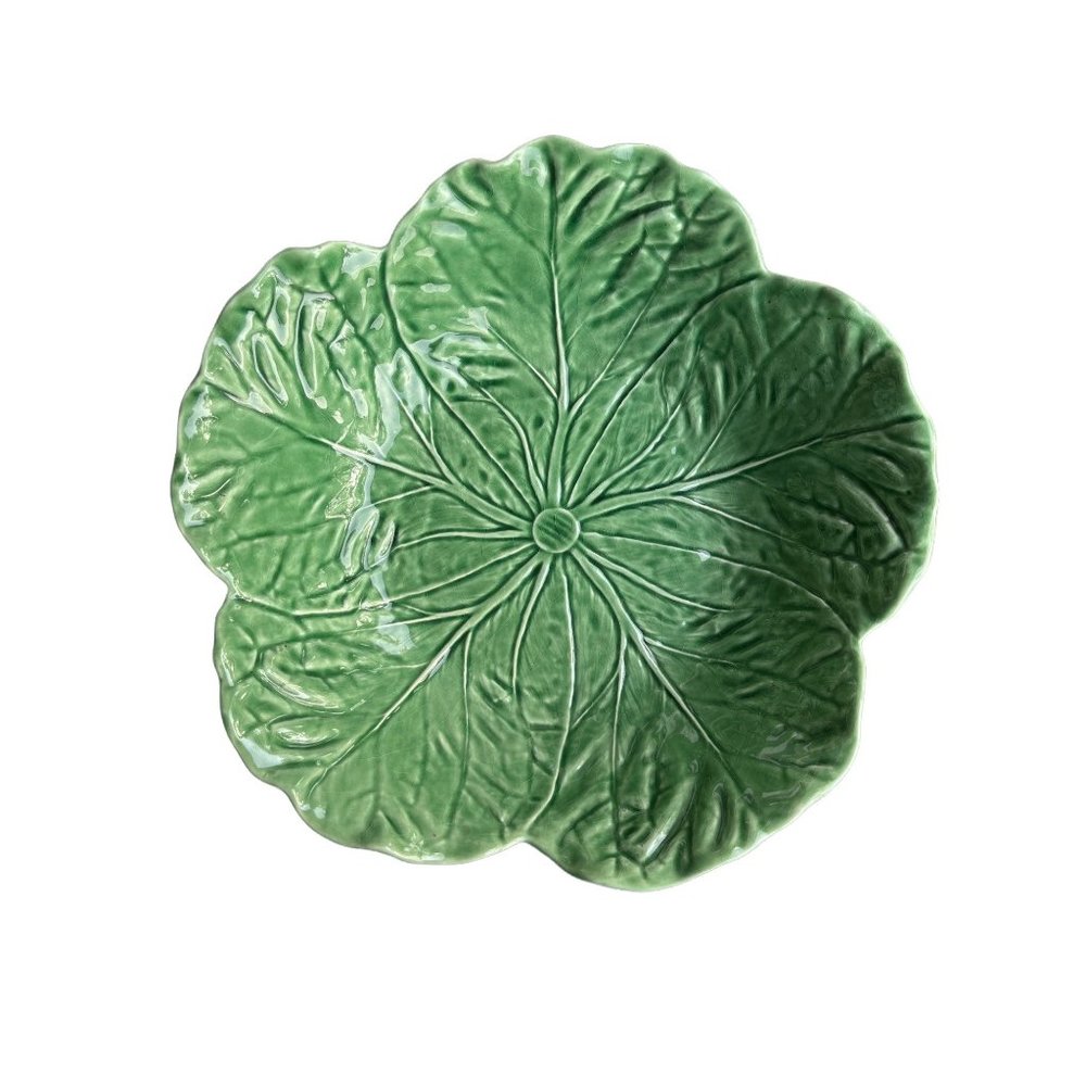 Bordallo Pinheiro Portugal Pottery Majolica Cabbage Leaf Salad Serving Bowl 12"